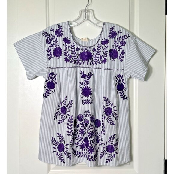 Layerz‎ Clothing short sleeve striped boho top Womens Small Gray White Purple - Picture 1 of 8